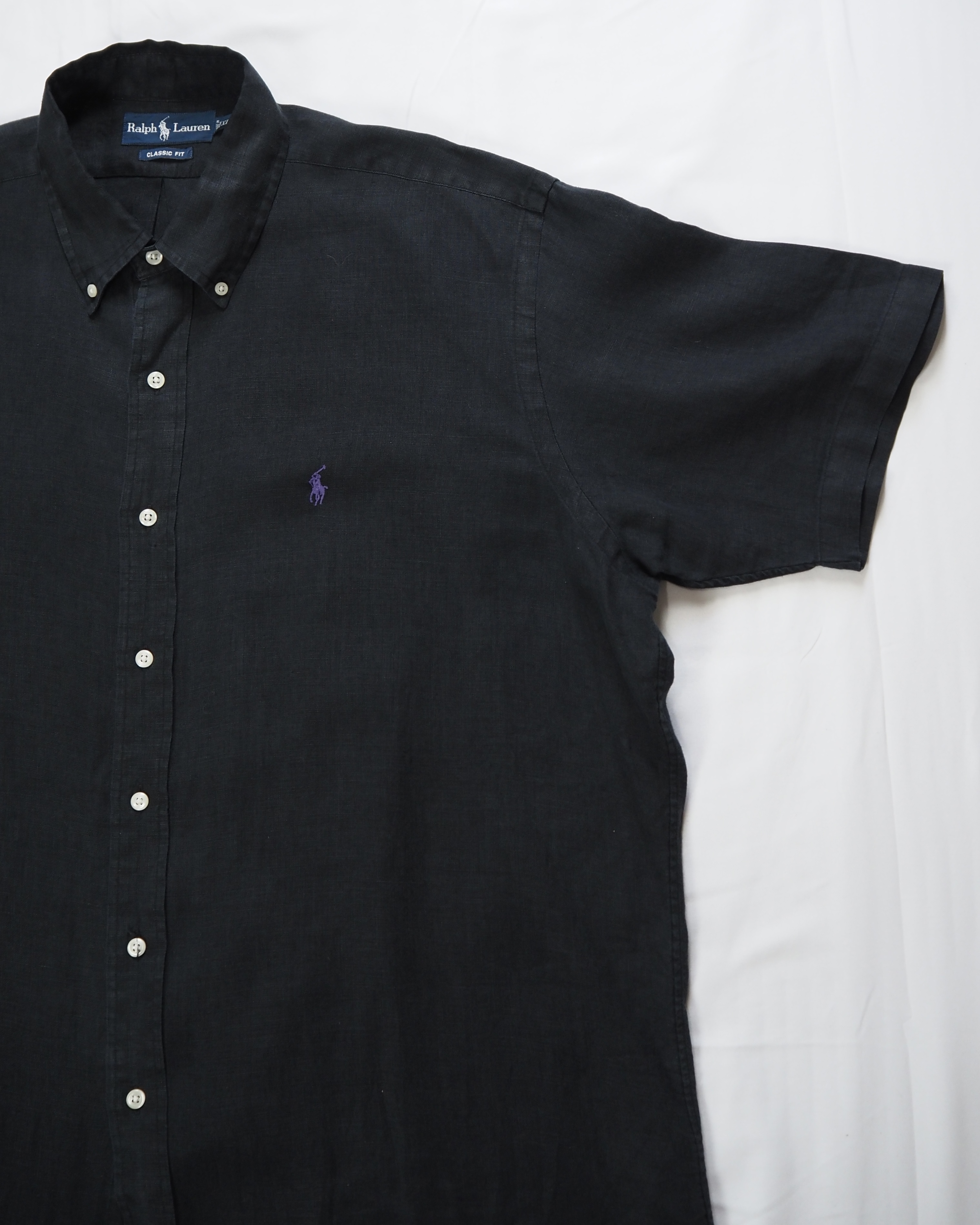 90’s Ralph Lauren リネンシャツ XL ブラック の画像 4