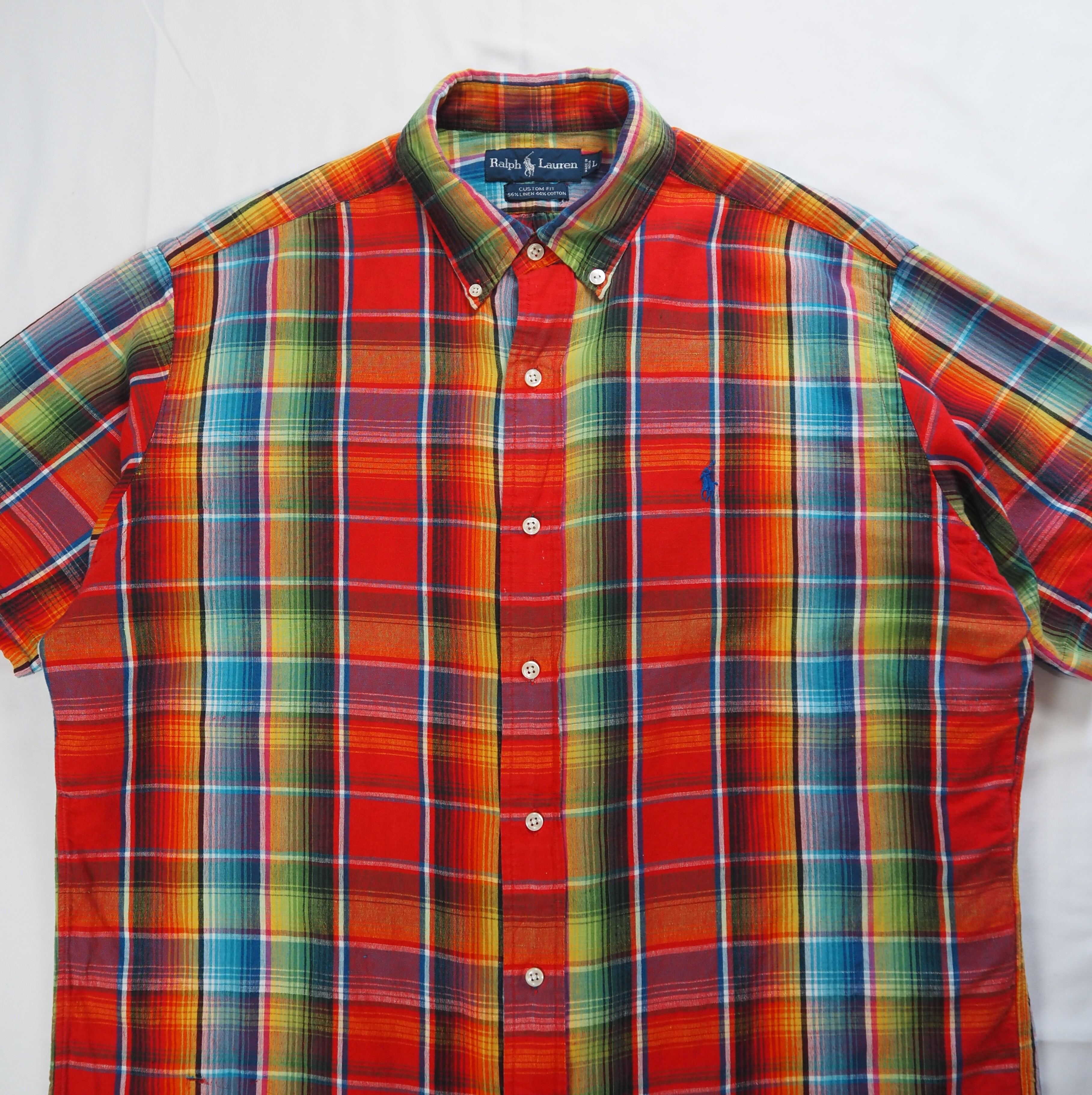 90's Ralph Lauren リネンコットンシャツ 半袖 Lサイズ の画像 4