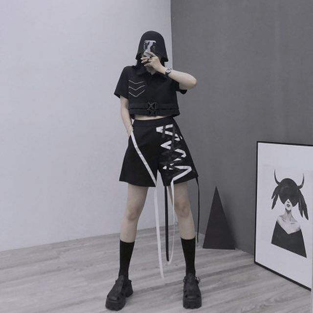 レディース シャツ カットソー ポロシャツ 半袖 パンク風シャツ トップス パンク モード スタイリッシュ メンズライク モードカジュアル モード女子 モード系女子 夏 春 Tp 1287 Y Happy Orurea ハッピーオルレア