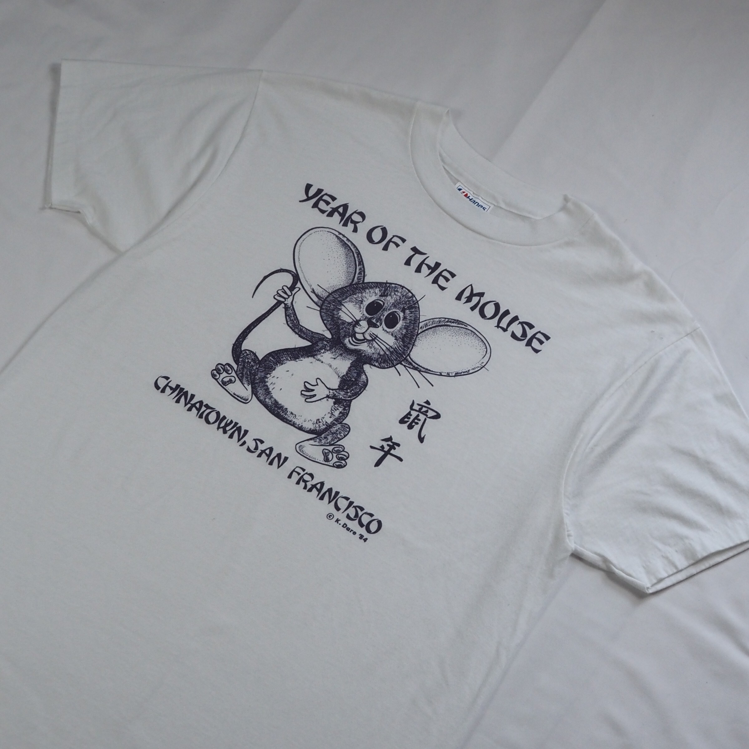 80's Hanes 鼠年Tシャツ Lサイズ ホワイト の画像 2