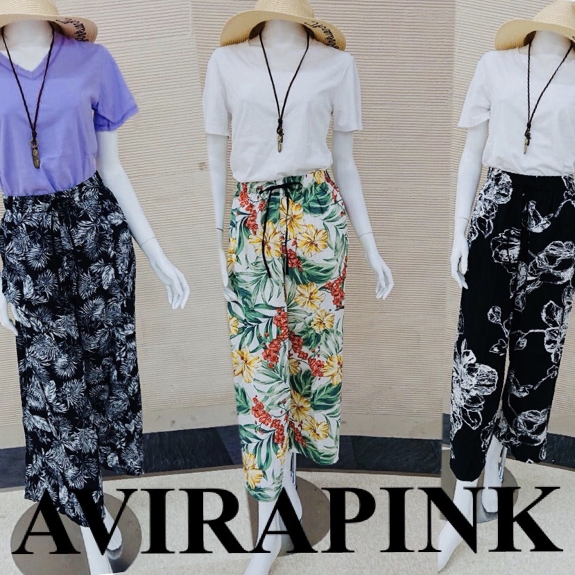 ボタニカル柄 コットン ワイドパンツ 綿麻 リネン 清涼 柄パンツ