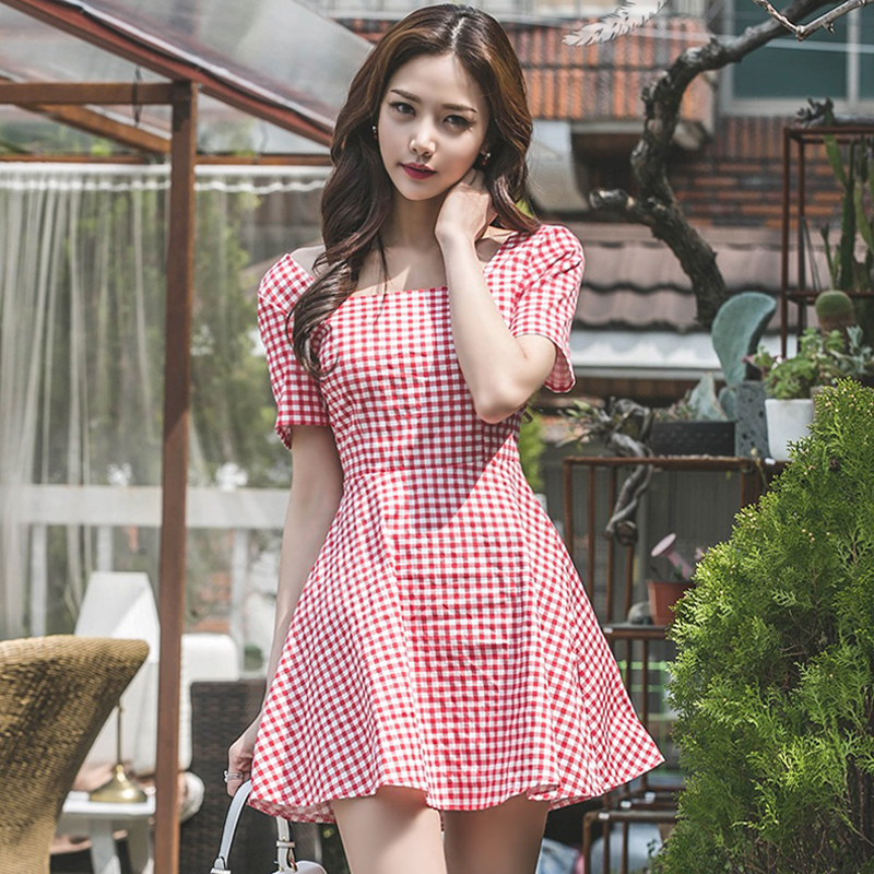 赤ギンガムチェック バックリボンがガーリーなワンピース M0042 Ayumina