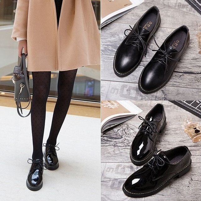 2タイプ オックスフォードシューズ ローヒール おじ靴 レースアップ
