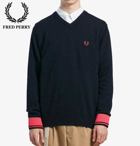 フレッドペリー Vネック ニット セーター メンズ Fred Perry V Neck Sweater K7600 Navy 正規販売店 Bees High