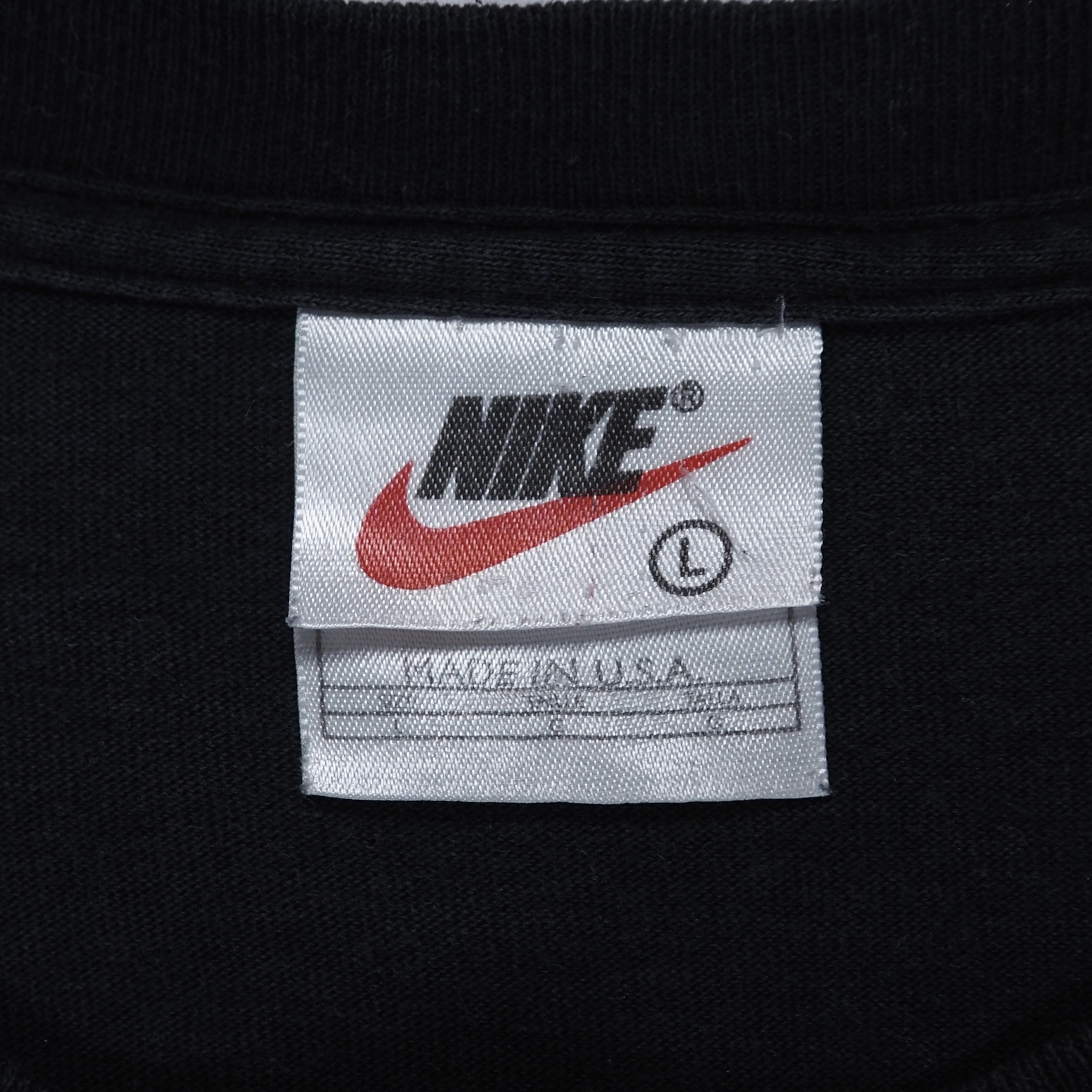 90’s-00’s NIKE フロッキープリントロゴTシャツ ネイビー Lサイズ の画像 8