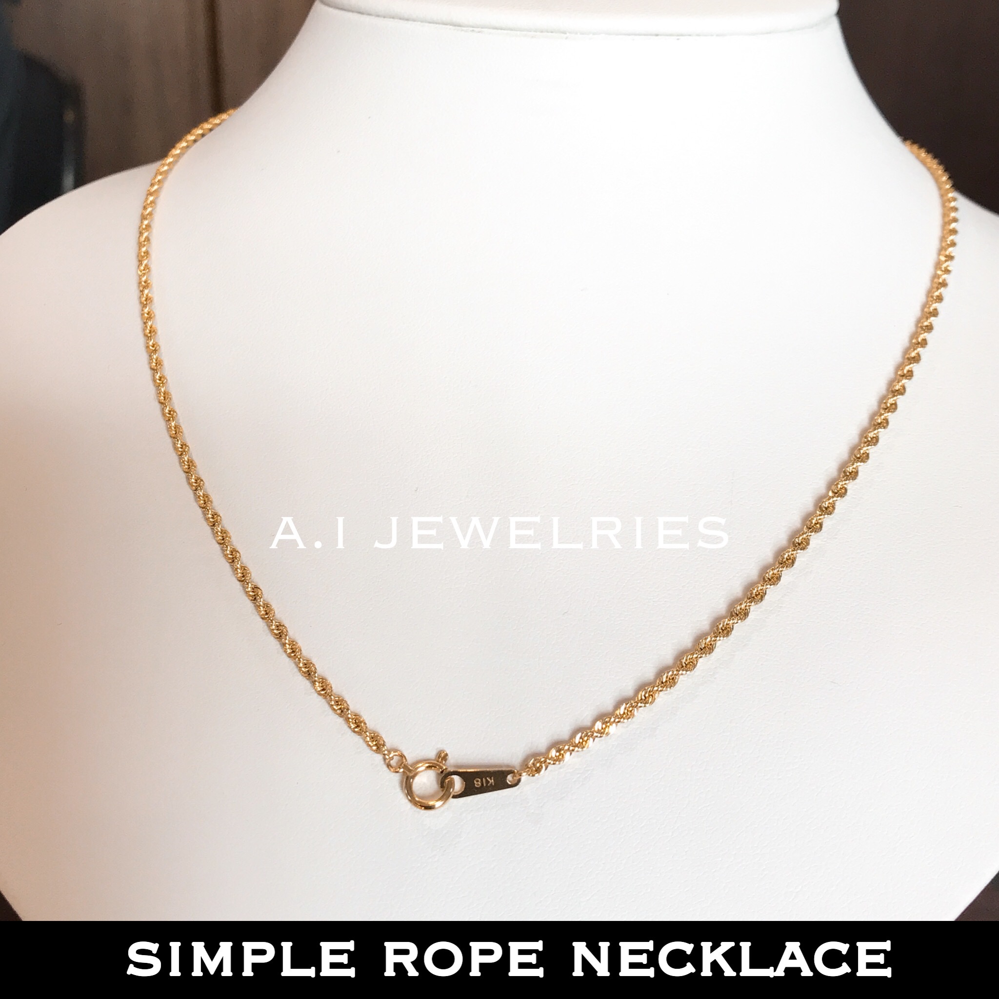 K18 18金 ロープ 45cm ネックレス 男女兼用 サイズ メンズ レディース Necklace チェーン A I Jewelries エイアイジュエリーズ