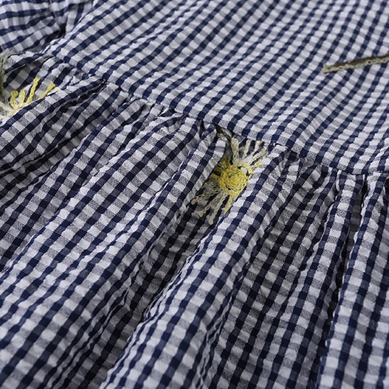 Girls ギンガムチェック刺繍入りワンピース 送料無料 サマードレス チェック柄 刺繍 花柄 半袖 フラワープリント 女の子 夏コーデ 90 130 Thelittlecloak