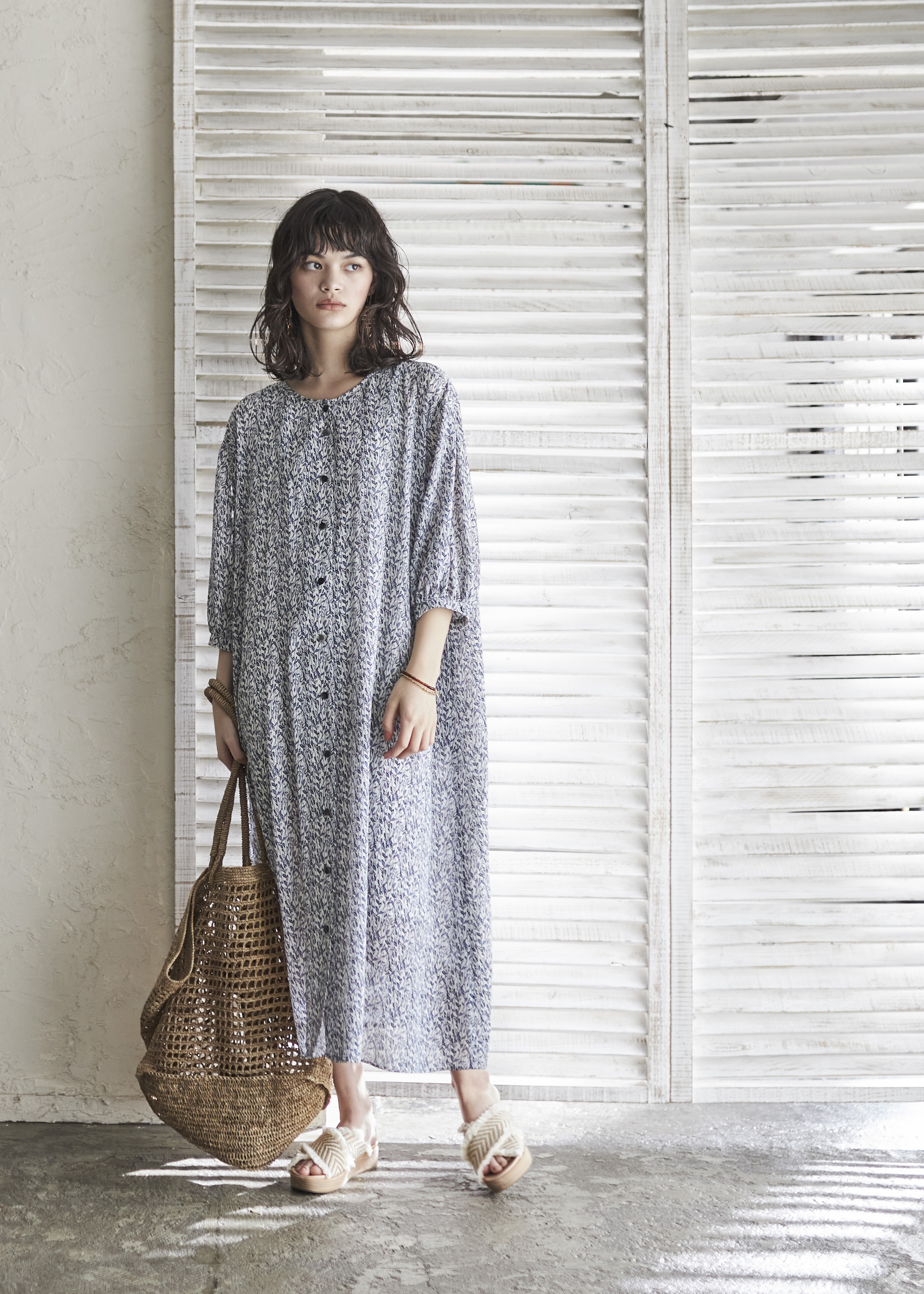 全2色 リーフプリント楊柳ワンピース No Plein De Vie