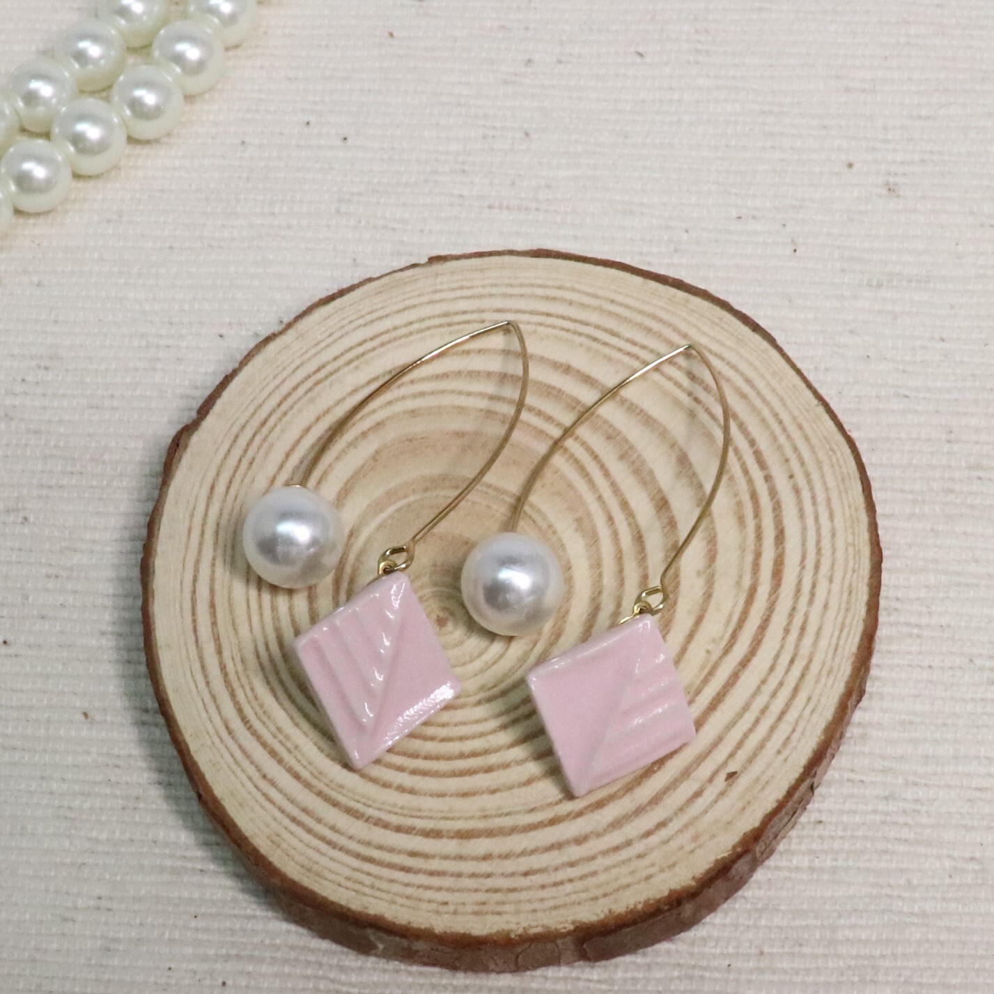 桜色の想い出 陶器 パールキャッチ ピアス 陶器アクセサリー 専門店 せらみ屋