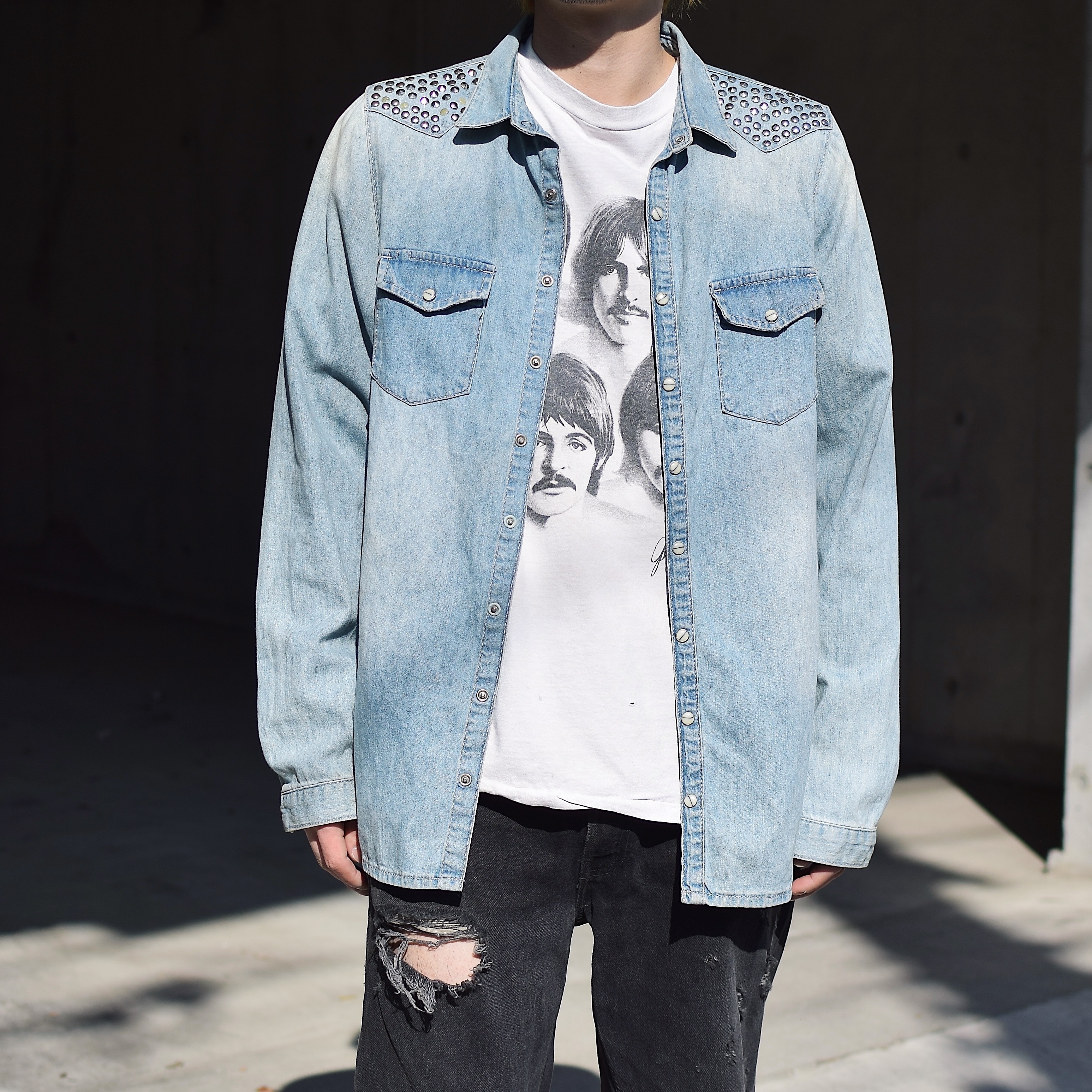 Vintage Grunge Studs Denim Shirt の画像 3