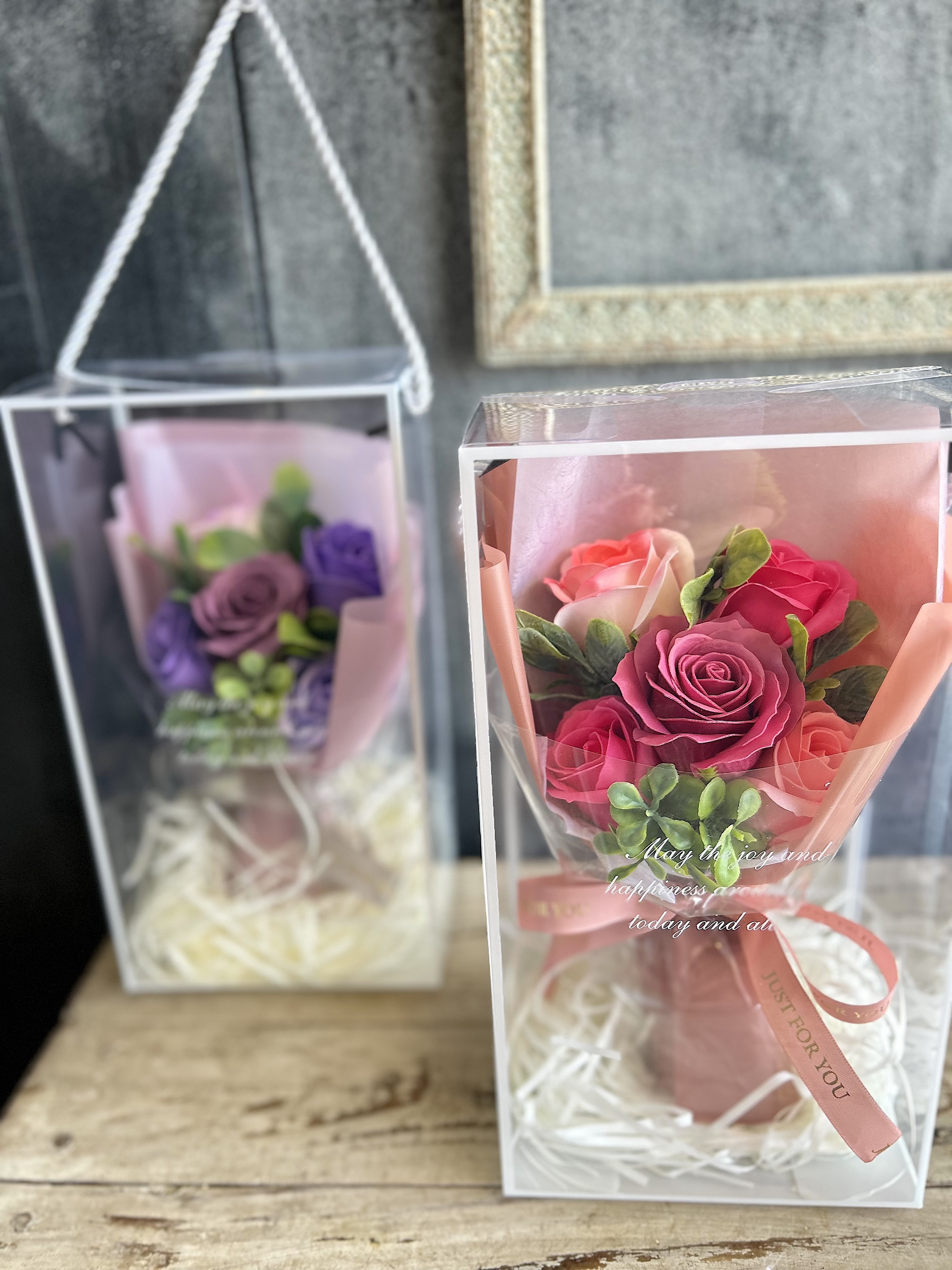 母の日(2025) Ⓐ香るシャボンフラワー・ブーケ（ピンク／パープル）（宅配便可）