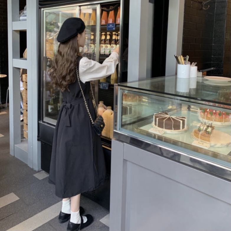 完売しました 即日発送 レトロ ロングワンピース ラウンドネック ブラック C0057 韓国レディースファッション通販 Bella ベラハート Select Import Shop