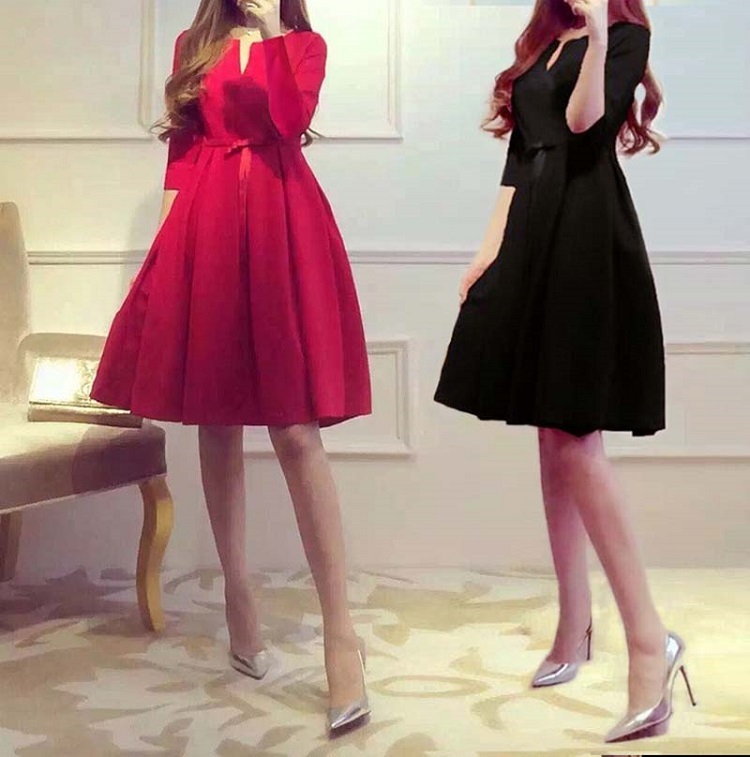 黒ワンピ フレアワンピース レディースワンピース レディースワンピ ワンピース ワンピ ブラックワンピース ライン 七分袖 ハイウエスト フレア ひざ丈 無地 シンプル 上品 エレガント 食事会 女子会 デート 上品 大きなサイズ きれいめ お呼ばれ 代 30代 40代 3xl 4xl