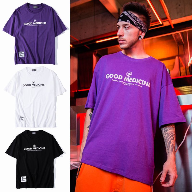韓国ファッション Tシャツ ユニセックス Tシャツ 半袖 メンズ レディース ラウンドネック 英字 プリント タグ オーバーサイズ 大きいサイズ ルーズ ストリート