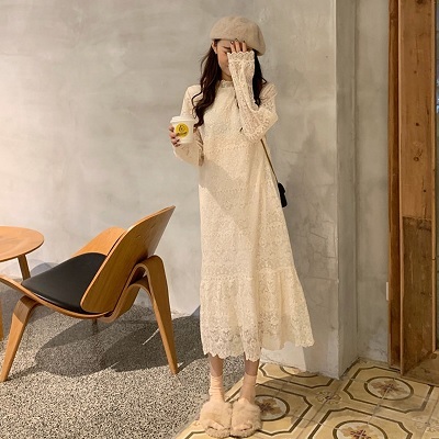 ワンピース レース シースルー シアー ホワイト 長袖 春夏 シンプル 森ガール フェミニン ガーリー ナチュラル ロングワンピース マキシ丈 プチプラレディースファッション通販 Yboueki