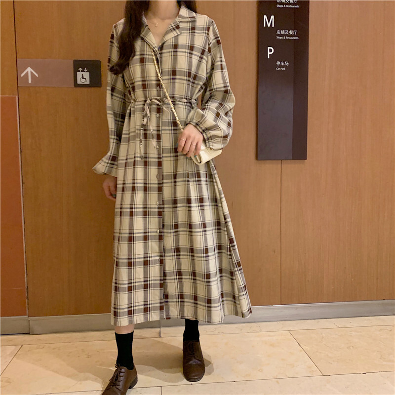 ロング ワンピース タータン チェック カジュアル シンプル 高見え リボン 上品 流行 Vネック シャツ 韓国 オルチャン 秋 長袖 62 Sweetly ロング ワンピース タータン チェック カジュアル シンプル 高見え リボン 上品 流行 Vネック シャツ 韓国 オルチャン 秋 長袖 62 Sweetly