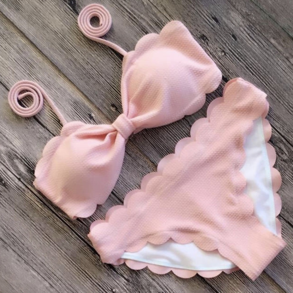 スカラップ リボン 上下セット 水着 レディース 水着 ビキニ 水着 かわいい 水着 インポート 通販 韓国ファッション Sw 0127 Hapi Hapi Girl ハピ ガル