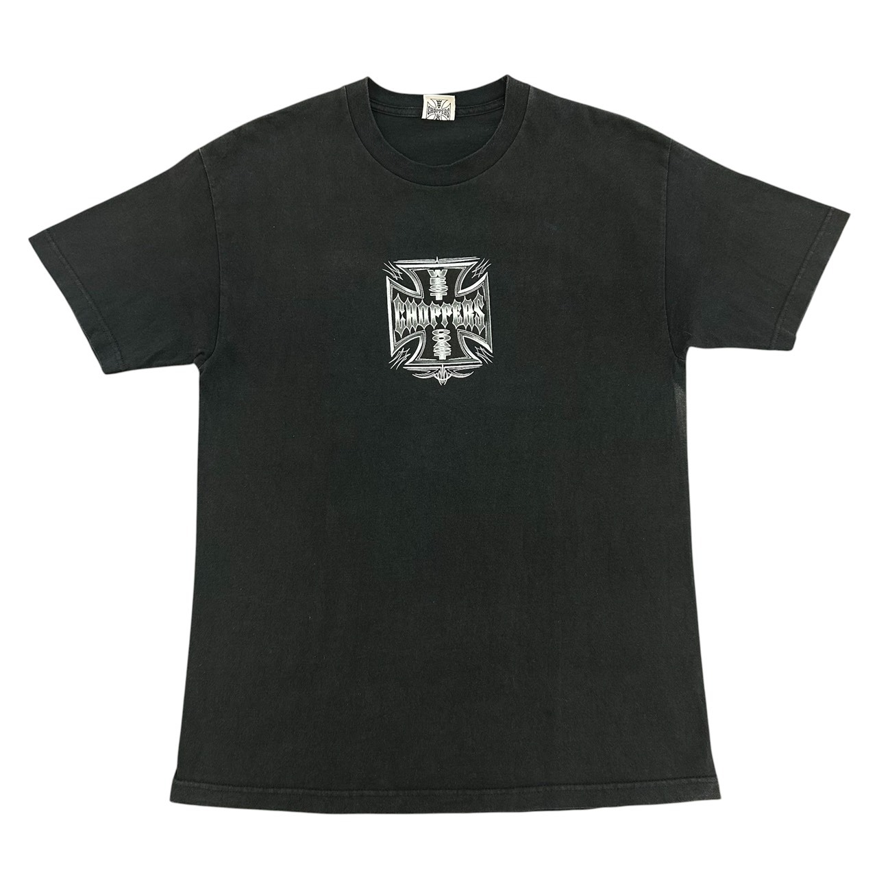 00s WEST COAST CHOPPERS ウエストコーストチョッパーズ アイアンクロス ロゴプリントTシャツ ブラック ヴィンテージ 古着 バイカーT XL の画像 2