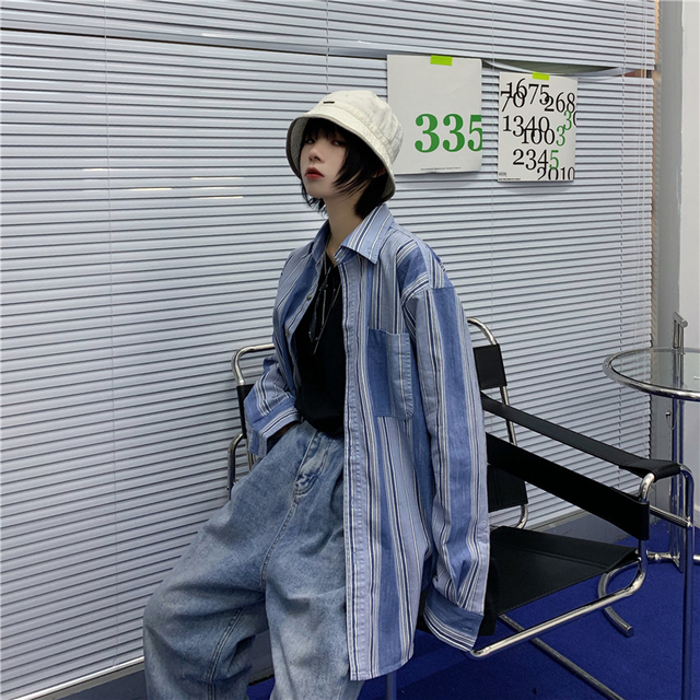 韓国系ヴィンテージ風ストライプシャツ Selection