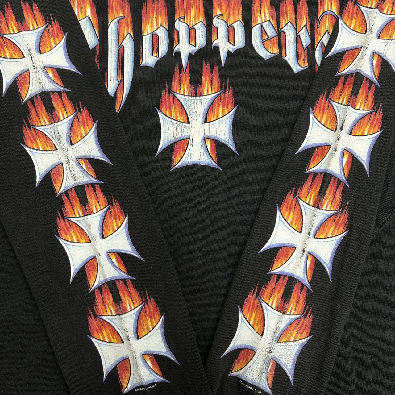 West Coast Choppers Flame Cross Long Sleeve T-Shirt Black DELTA Body M の画像 7