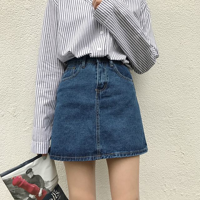 デニムスカート ボトムス レディース スカート デニム ミニ丈 台形スカート シンプル ベーシック ガーリー 大人ガーリー 大人カジュアル オールシーズン Sk 0126 Y Hapi Hapi Girl ハピ ガル
