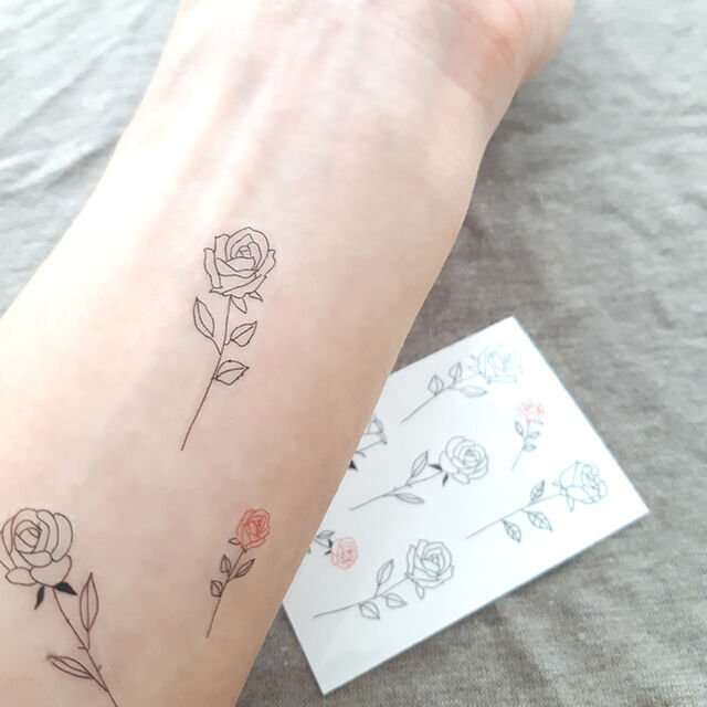 かわいい小さめ薔薇の線画のタトゥーシール ハーフサイズ Acubi Drops
