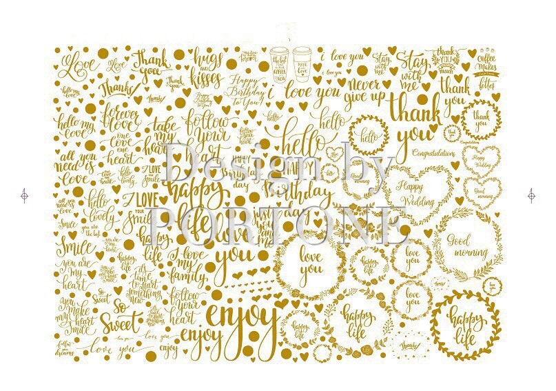 カリグラフィー イラストデザイン ゴールド ポーセラーツ ポーセリンアート転写紙販売 Portone ポルトーネ