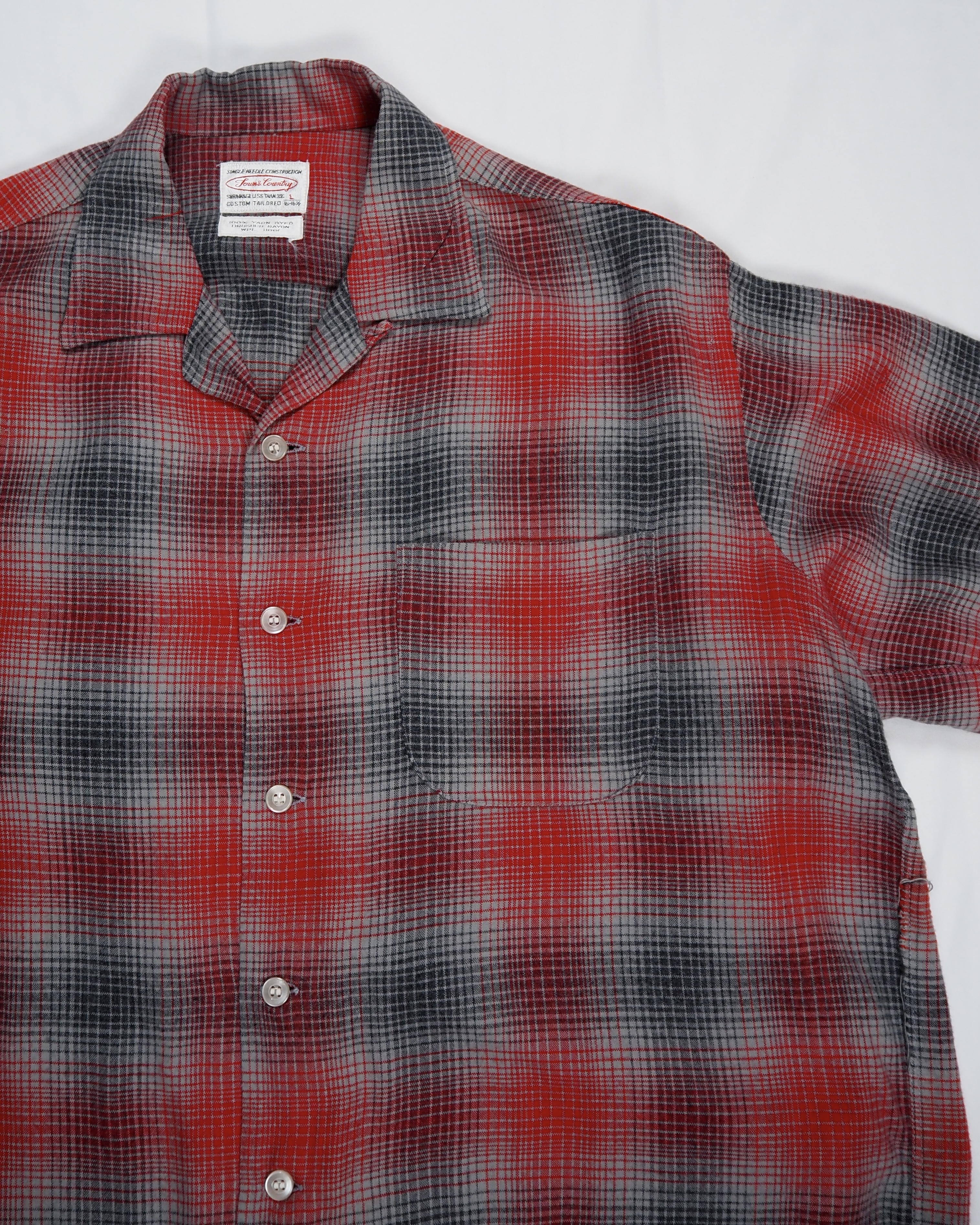 【5/6(水) 20:00入荷】60’s レーヨンオンブレシャツ レッド×グレー の画像 5