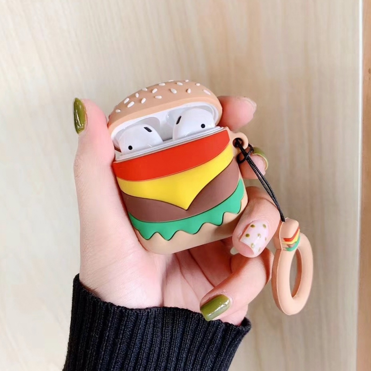 Airpods ケース 韓国 ハンバーガー カバー シリコン ストラップ セット かわいい 面白い 可愛い お洒落 イヤホンケース セレクトショップオンリーユー