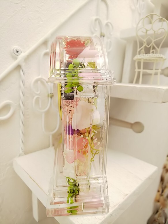 500花咲く置き時計ハーバリウムクロック 花束贈呈用 記念日 結婚式 母の日 敬老の日 誕生日プレゼント プリザーブドフラワーギフト Pastel Gardens