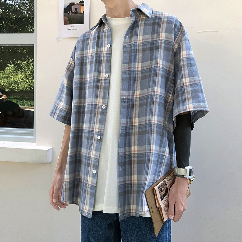 全2色 シャツ トップス チェック カジュアル 羽織 半袖 重ね着 Wscore
