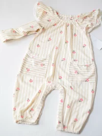 Jessica Simpson カバーオール ヘッドバンド 2点セット 12か月 ジェシカシンプソン ベビー服 12ヶ月 1歳 ガール 女の子 ノースリーブ 花柄 ベージュ ストライプ コットン 夏服 海外 海外ブランド 子供服 並行輸入 Puahawaii