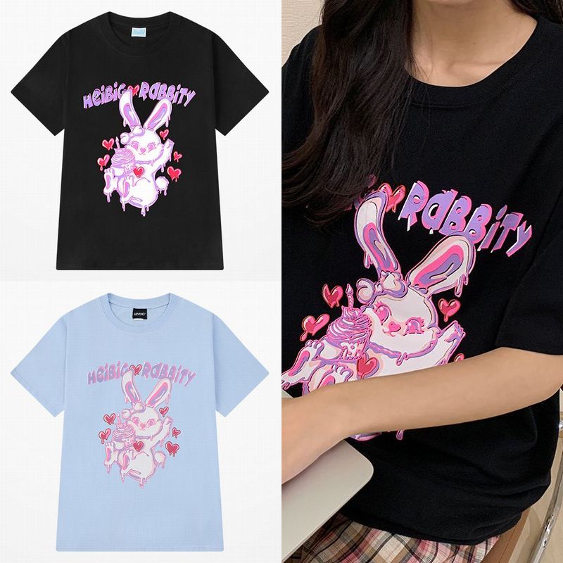 ユニセックス Tシャツ 半袖 メンズ レディース うさぎ ラビット プリント オーバーサイズ 大きいサイズ ルーズ ストリート