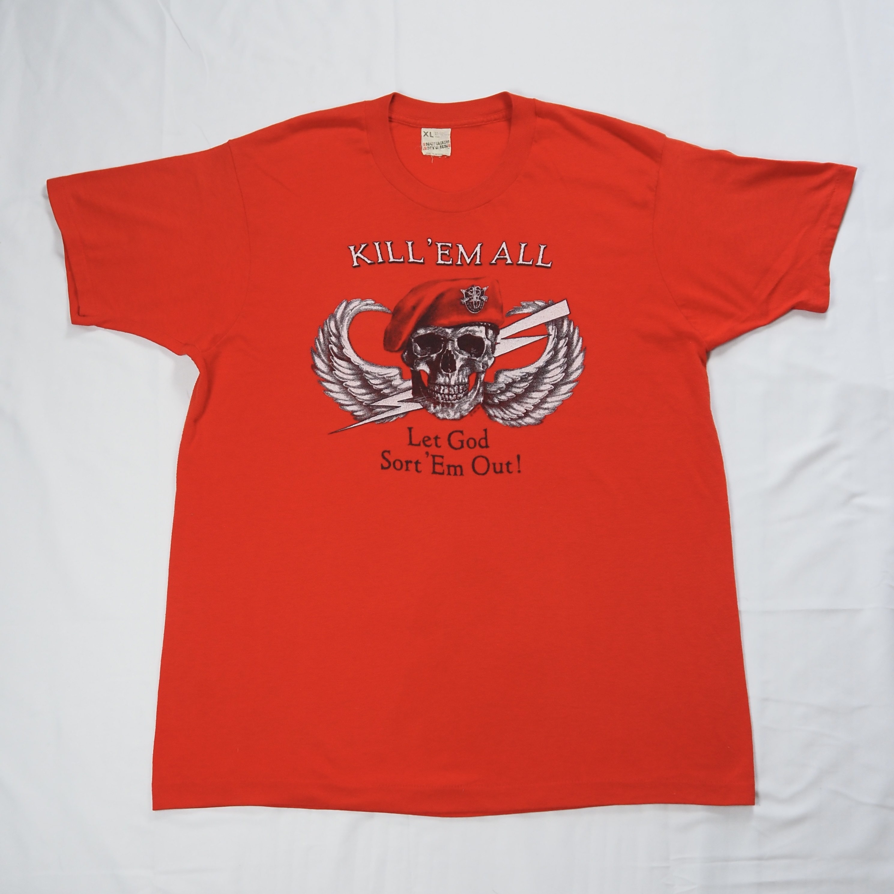 80’s スカル プリントTシャツ XL レッド