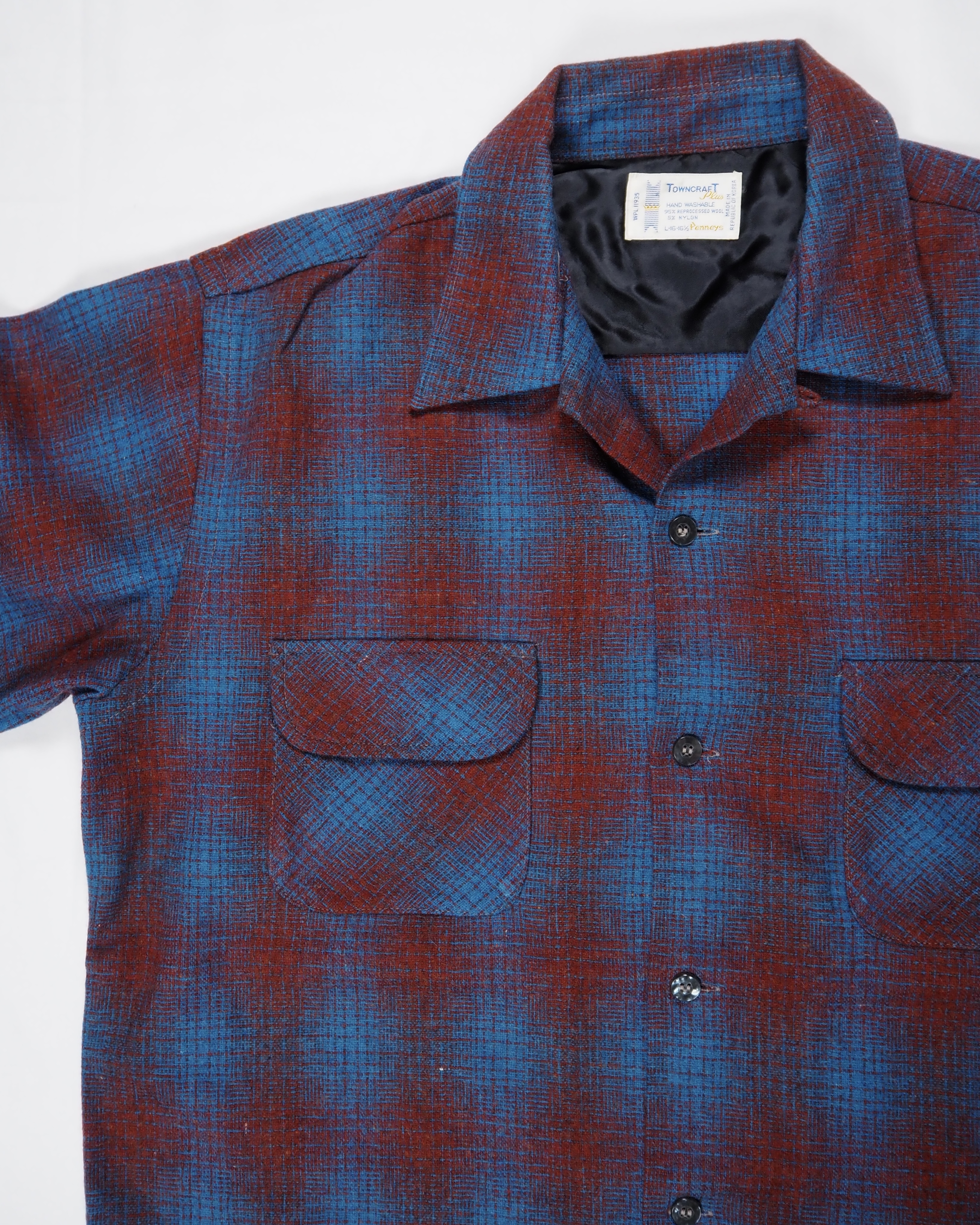 【VCM入荷】70’s Towncraft ウールシャツ レッド×ブルー オンブレ の画像 5
