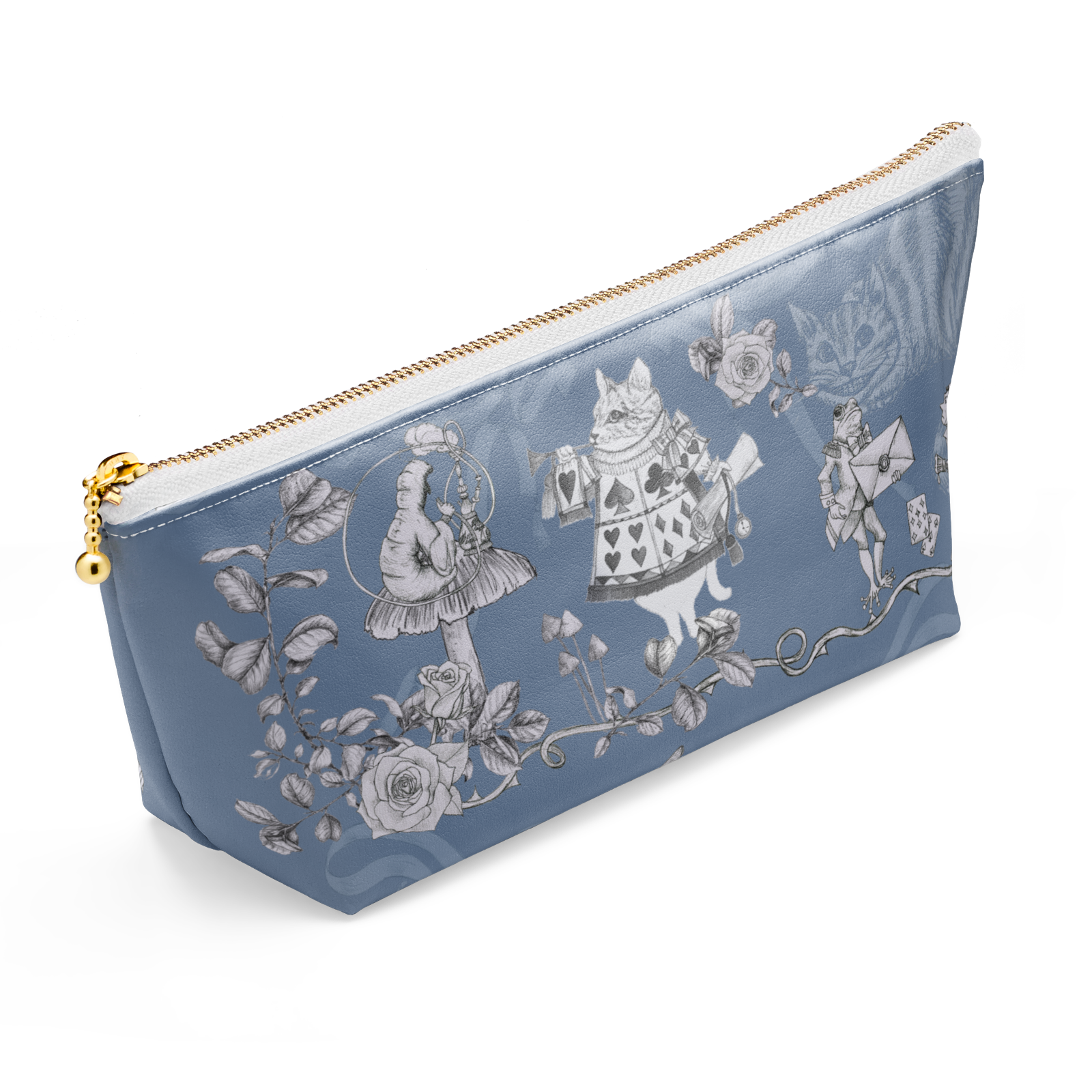 受注生産 Alice サックスブルー 柄の線画オリジナルデザインポーチ Christal Art クリスタルアート