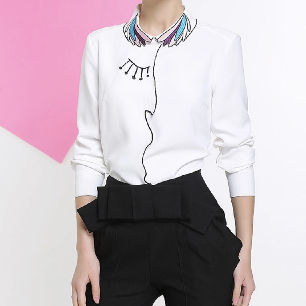 羽 横顔 刺繍デザインホワイトシャツ 9style