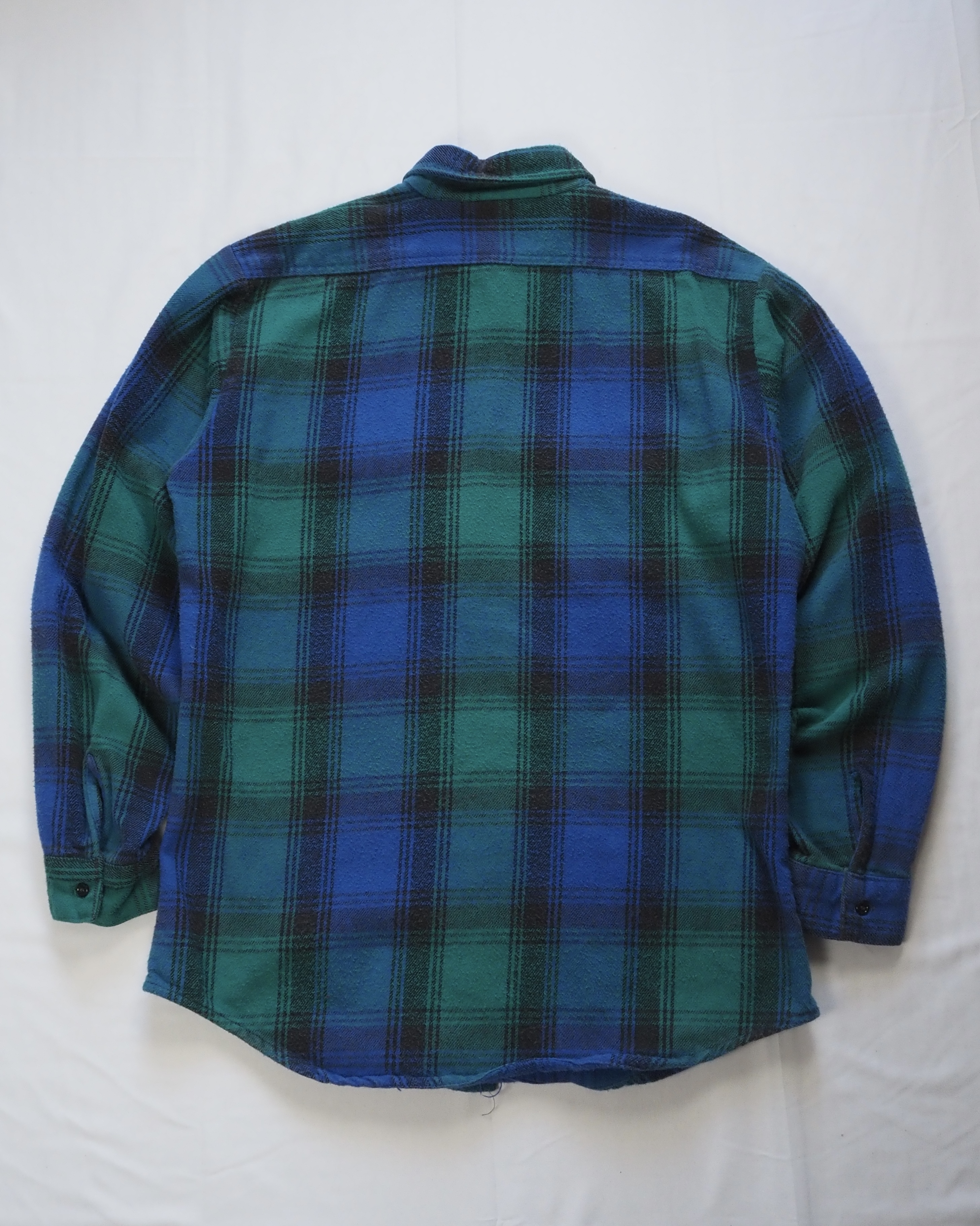 80’s Fivebrother ヘヴィフランネルシャツ Lサイズ ブルー×グリーン の画像 11