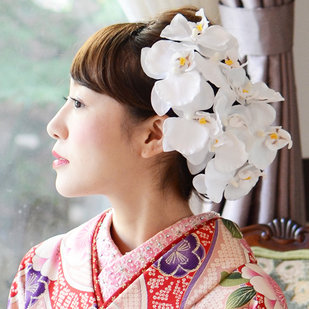 和装 髪飾り胡蝶蘭の花飾り9点set ホワイト Wa023 結婚式 成人式 Cha Cha 和の髪飾り専門店