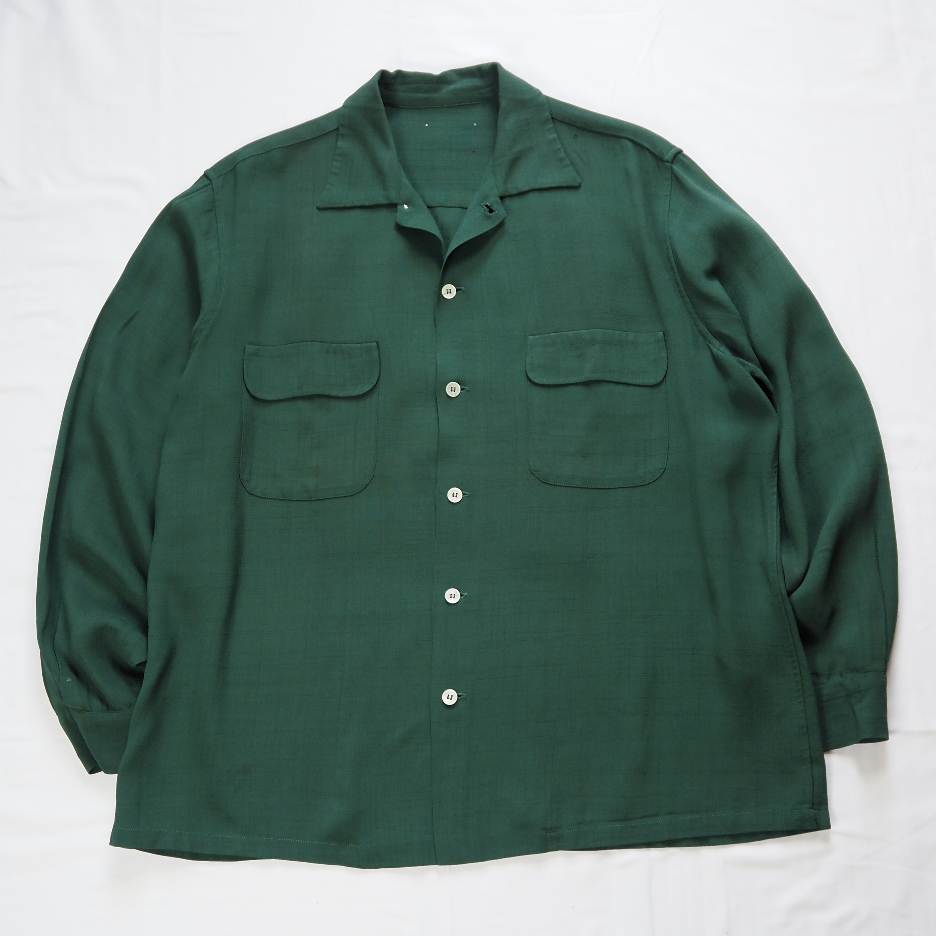 50’s レーヨンシャツ グリーン シェルボタン Lサイズ