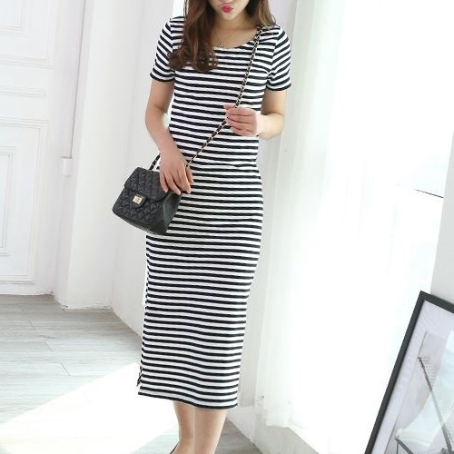 ワンピース ボーダー 半袖 膝丈 マリン 夏 女子会 定番 Sheratan アラサーol 通勤 女子会ファッション専門店