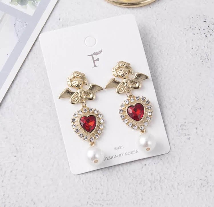 送料無料 Mw129 韓国ピアス 天使の羽 ラインストーン ハート Greensgarl S Shop