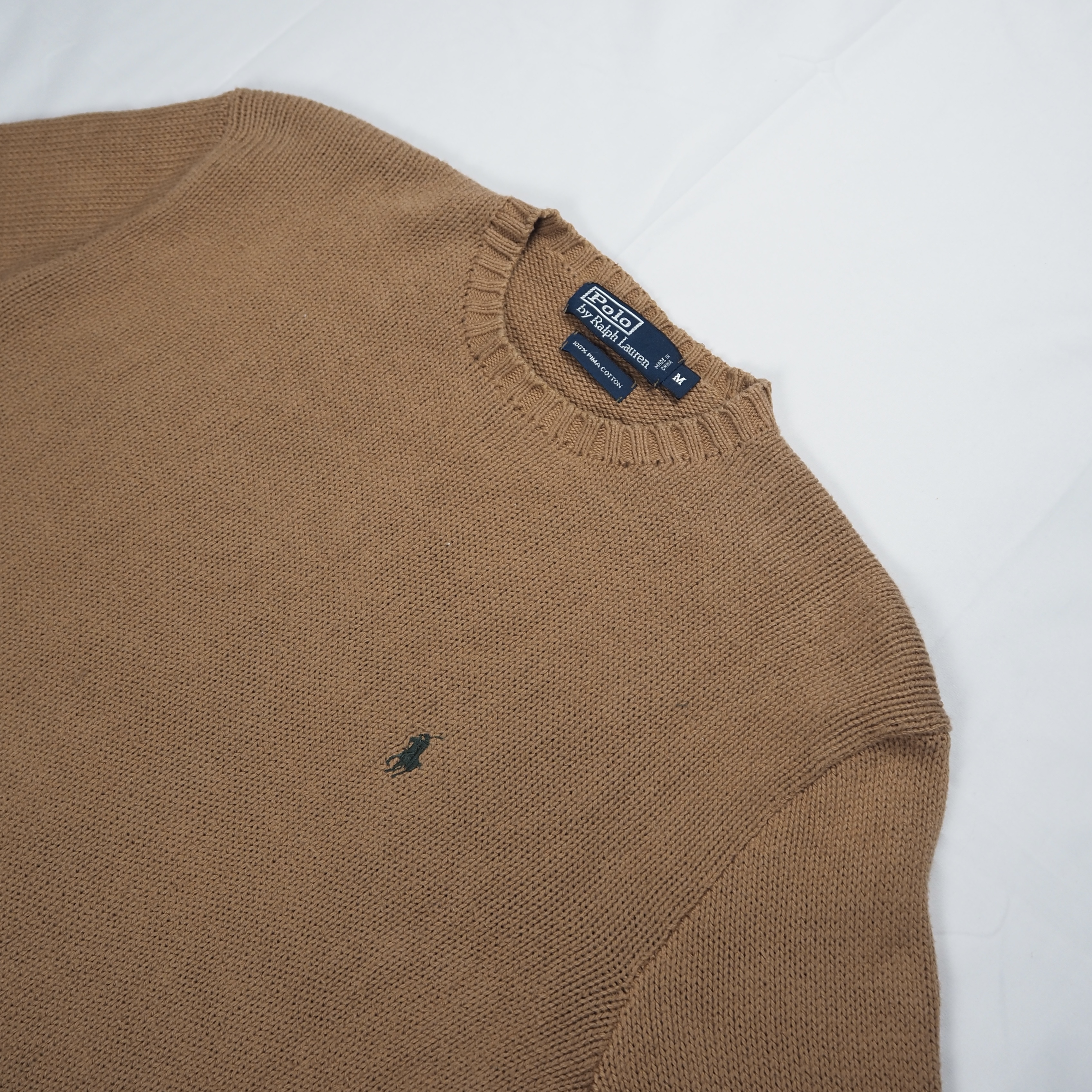 90’s Ralph Lauren ワンポイントコットンニット ブラウン Mサイズ の画像 2