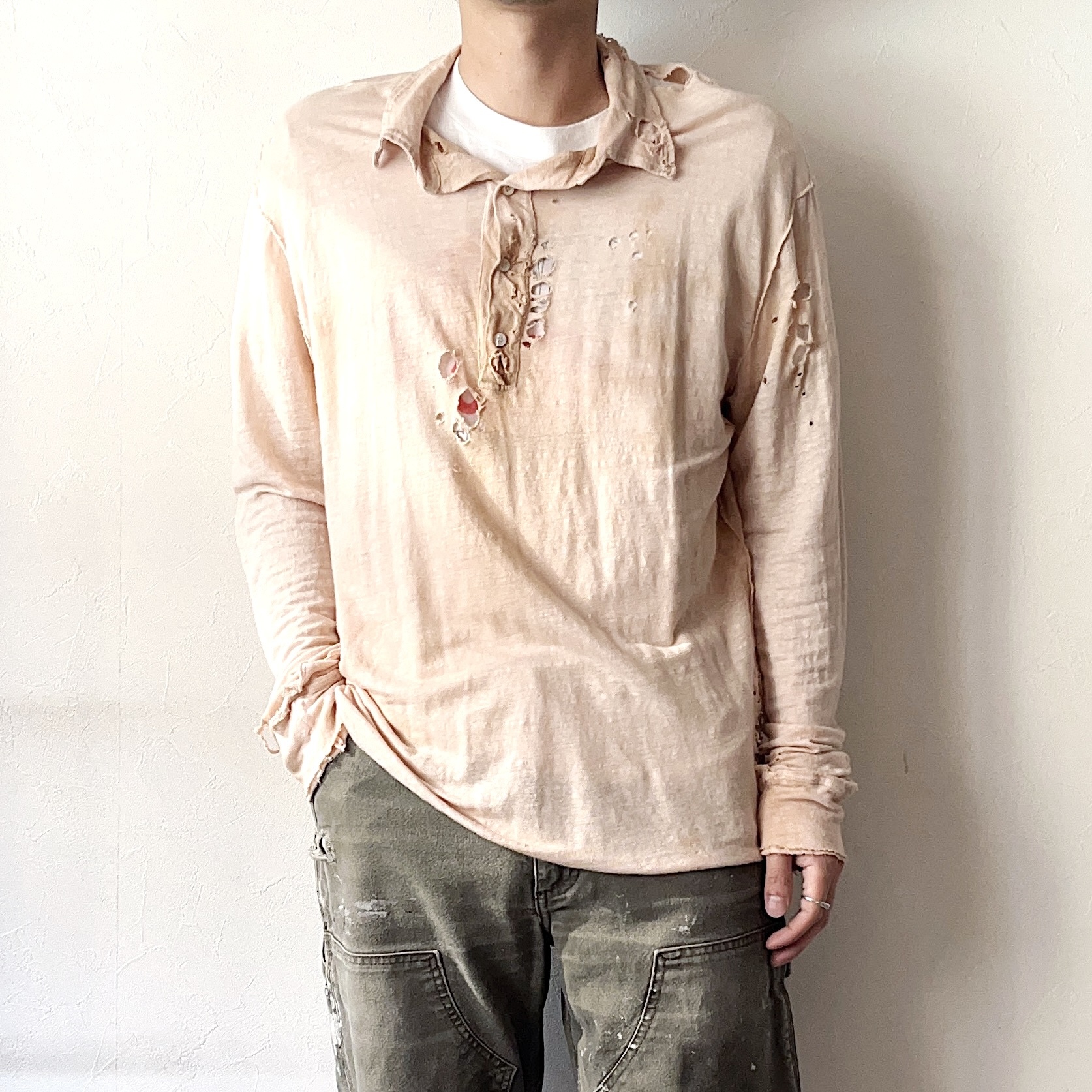 Vintage Grunge Long Sleeve Polo Shirt の画像 3