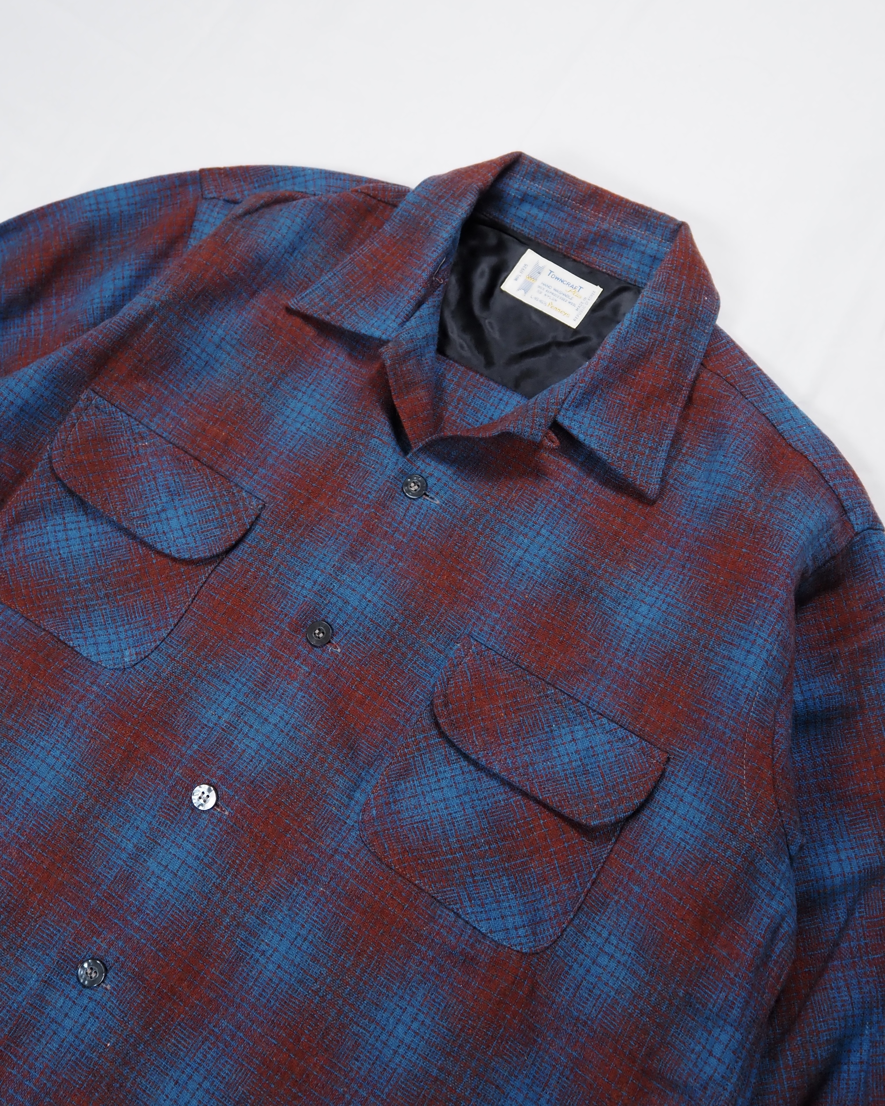 【VCM入荷】70’s Towncraft ウールシャツ レッド×ブルー オンブレ の画像 2