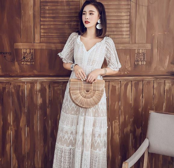 最安値挑戦 サマードレス サマーワンピ レース トップス 透け感 シースルー ワンピース 白いワンピース 花柄 刺繍 小花柄ワンピース 半袖 フレア Vネ 人気ショップが最安値挑戦 Maxam Com Qa
