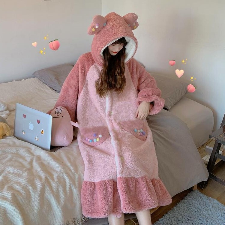 ふわもこ ゆめかわパジャマ 部屋着 レディース ピンク 紫 パープル 長袖 厚手 秋冬 秋 冬 フリル 着ぐるみ ネグリジェ フード ルームウェア ゆめかわいい ゆめかわ 大きいサイズ Ll 3l 4l 大きいサイズ専門店 Rubys