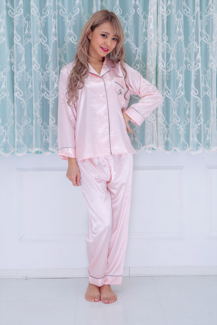 サテン長袖 ロングパンツルームウェア ピンク P 水着 ファッション通販 Andante