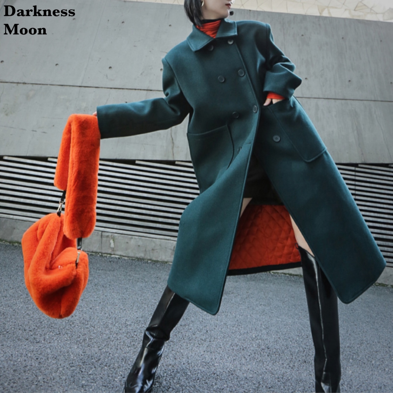 Darknessmoon モスグリーン 裏地 キルティングデザイン ウールコート チェスターコート ピーコート Pコート Darkness Moon Darknessmoon モスグリーン 裏地 キルティングデザイン ウールコート チェスターコート ピーコート Pコート Darkness Moon