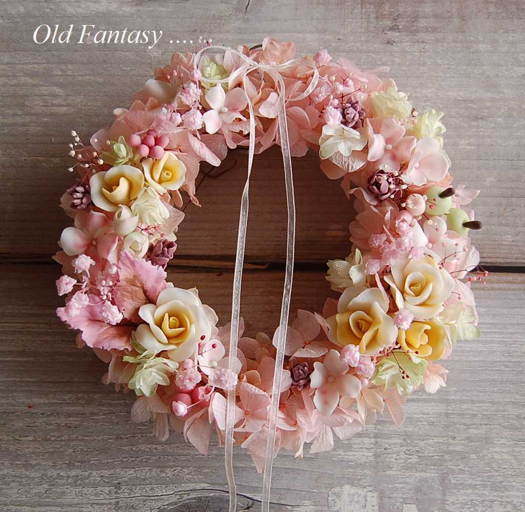 ピンクの紫陽花リース Oldfantasy